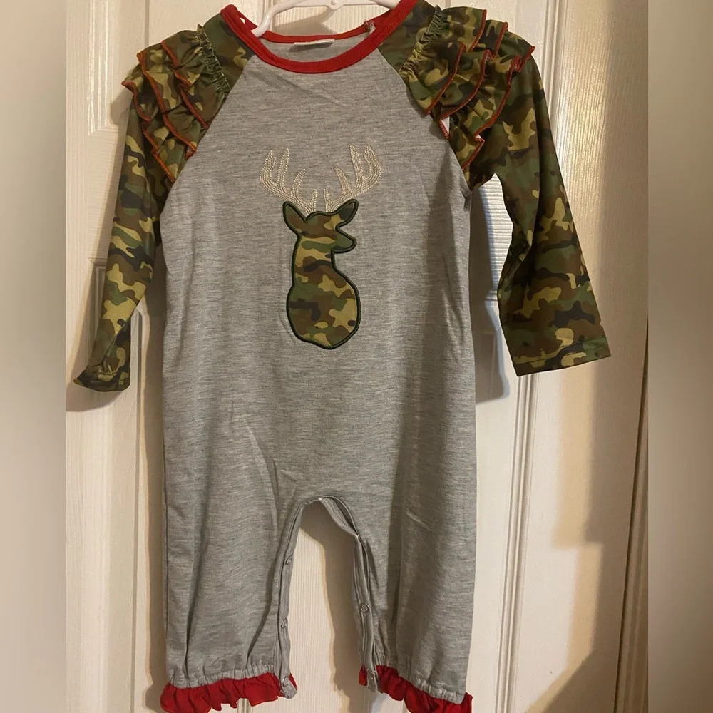 New Girls Camo Deer Romper